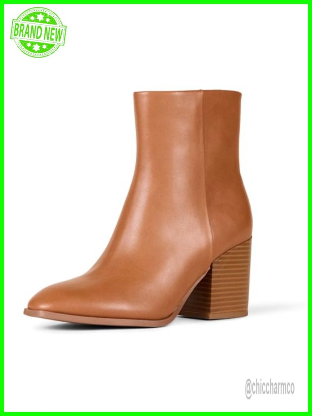 Women's Faux Calfskin Ankle Boots Stacked Heel Side Zipper Memory Foam Insole